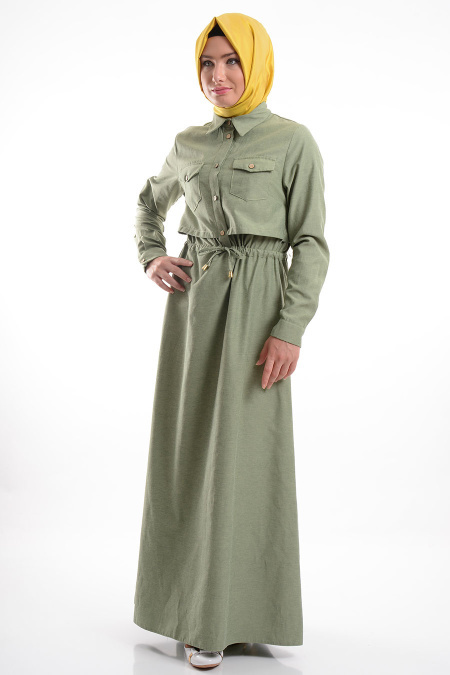 Neva Style - Green Hijab Dress 7046Y