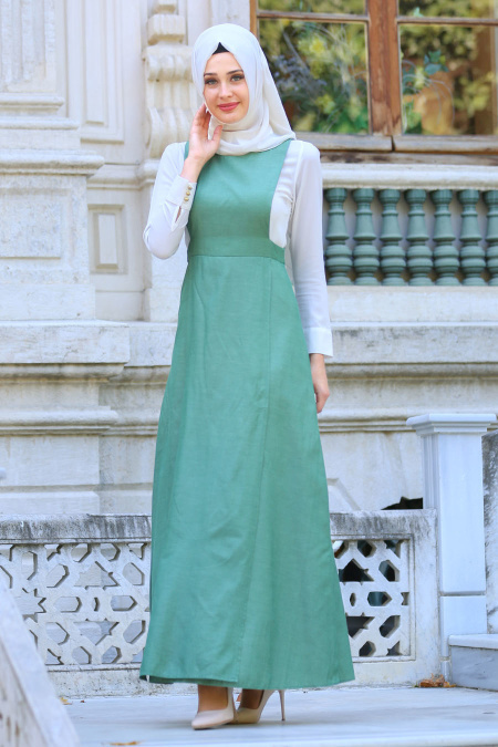 Neva Style - Green Hijab Dress 7056Y