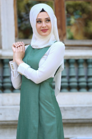 Neva Style - Green Hijab Dress 7056Y - Thumbnail