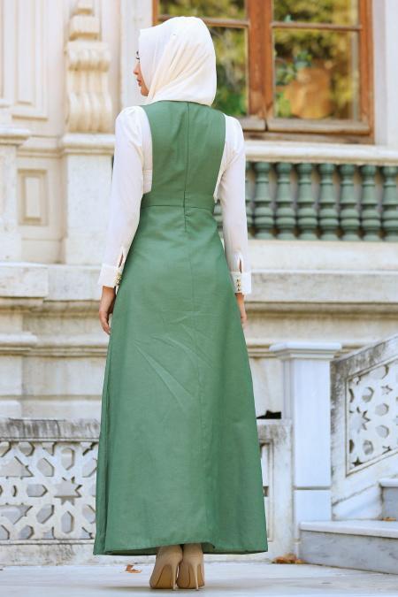 Neva Style - Green Hijab Dress 7056Y - 3