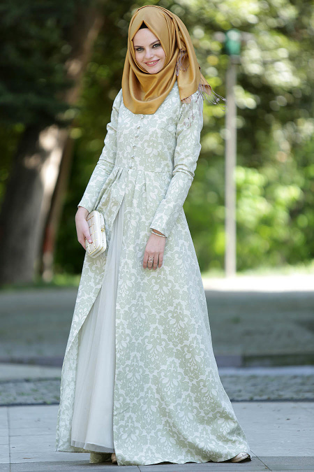 Neva Style - Green Hijab Dress 7061Y
