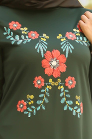 Çiçek Desenli Yeşil Tesettür Elbise 79340Y - Thumbnail