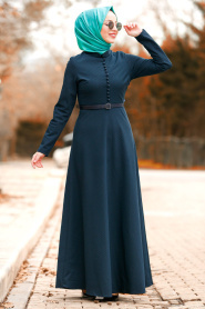 Düğmeli Yeşil Tesettür Elbise 8440Y - Thumbnail