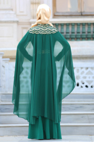Pelerinli Yeşil Tesettür Abiye Elbise 6361Y - Thumbnail