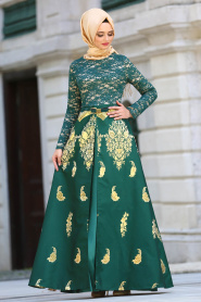 Neva Style - Long Green Islamic Dress 82445Y - Thumbnail