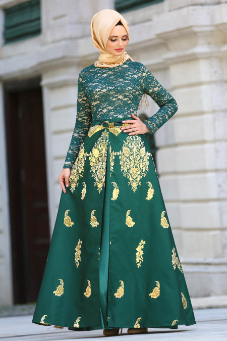Neva Style - Long Green Islamic Dress 82445Y