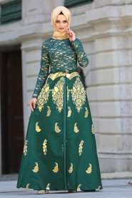 Neva Style - Long Green Islamic Dress 82445Y - Thumbnail