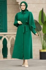Neva Style - Green Hijab For Women Coat 5885Y - Thumbnail