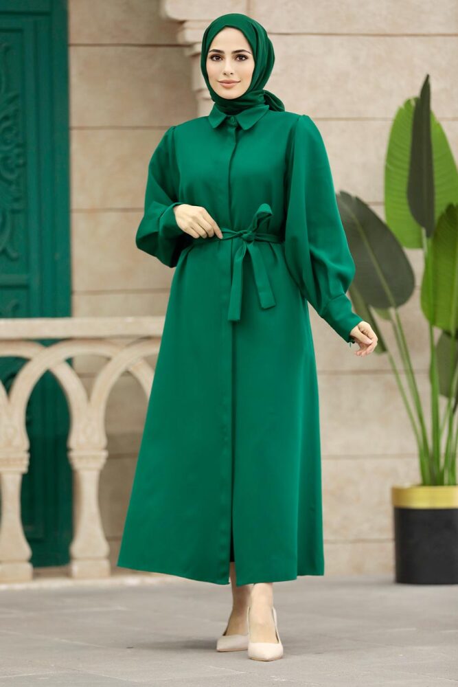 Green Hijab For Women Coat 5885Y - 1