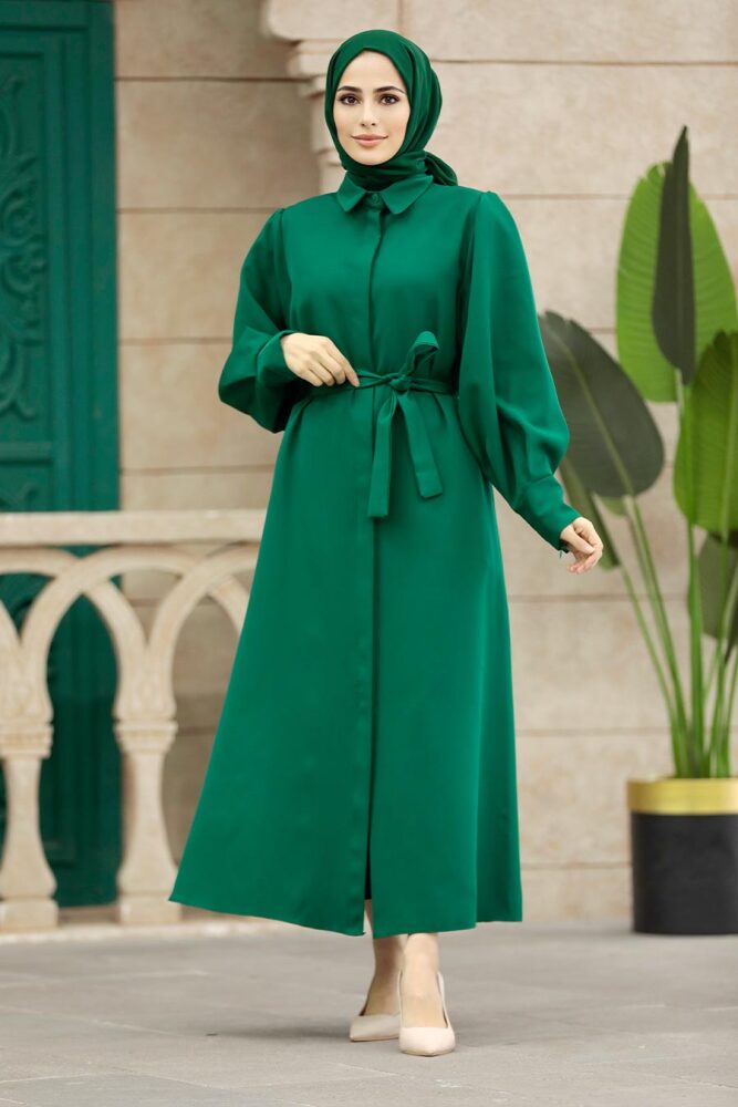 Green Hijab For Women Coat 5885Y - 2