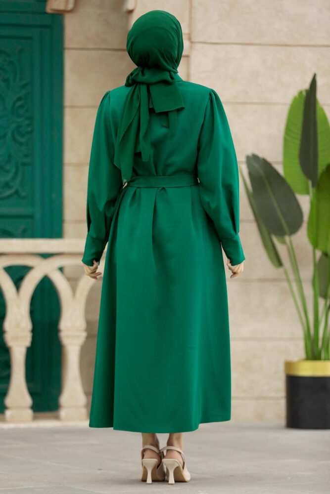 Green Hijab For Women Coat 5885Y - 3