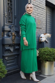 Neva Style - Green Hijab Knitwear Suit Dress 34021Y - Thumbnail