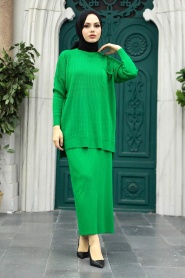 Neva Style - Green Hijab Knitwear Suit Dress 34021Y - Thumbnail