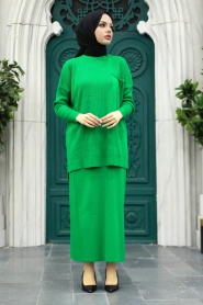 Neva Style - Green Hijab Knitwear Suit Dress 34021Y - Thumbnail
