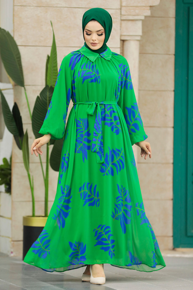 Green Hijab Maxi Dress 20042Y - 1