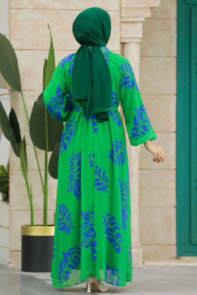 Green Hijab Maxi Dress 20042Y - 3