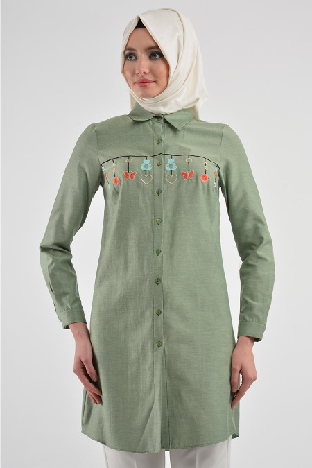 Neva Style- Green Hijab Tunic 3032Y