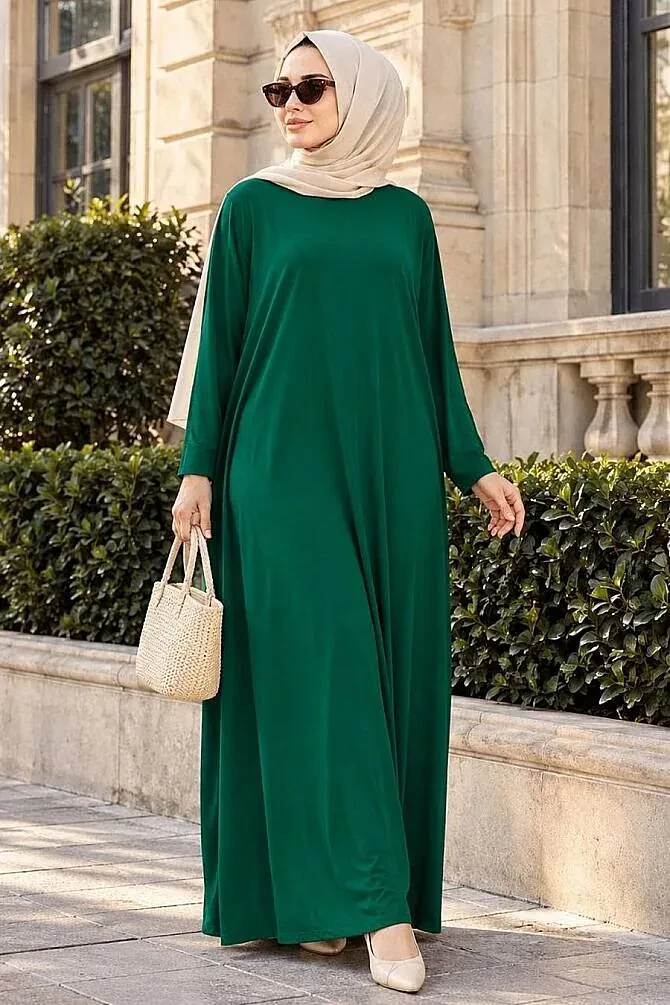 Neva Style - Green Hijab Turkish Abaya 17801Y - 1