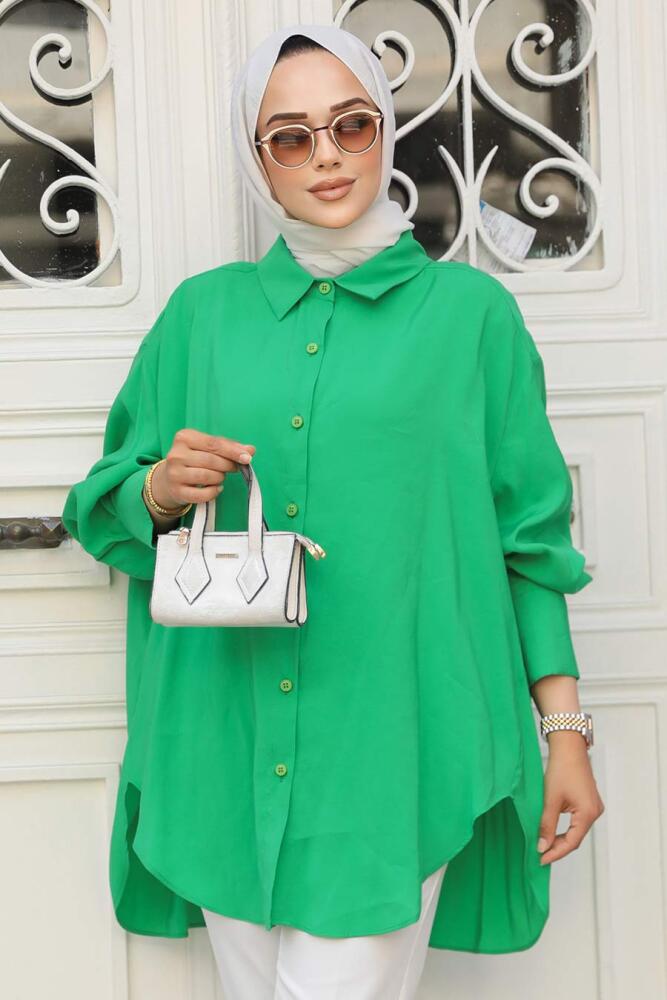 Neva Style - Green Hijab Turkish Tunic 10236Y - 2