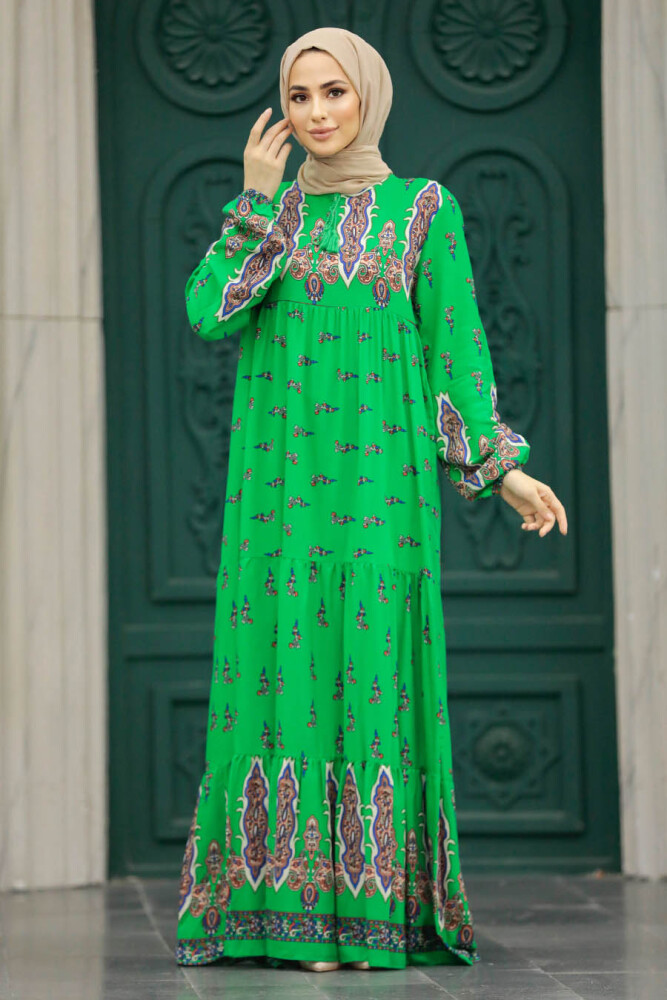 Green Islamic Clothing Dress 50092Y - 3