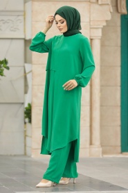 Neva Style - Green Islamic Clothing Dual Suit 10701Y - Thumbnail