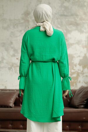 Green Islamic Clothing Shirt 11261Y - 3