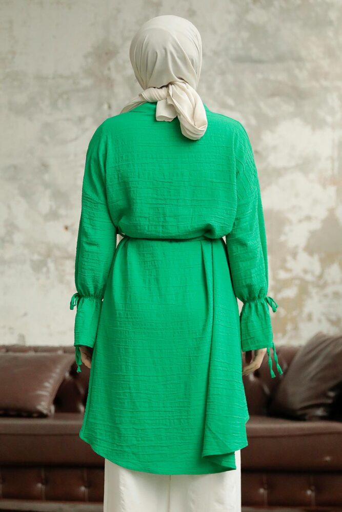 Green Islamic Clothing Shirt 11261Y - 3
