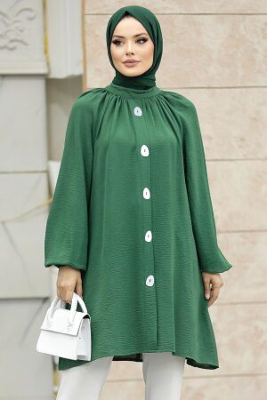 Green Islamic Clothing Tunic 1117Y - 1