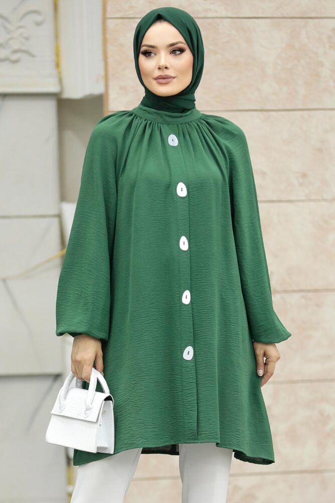 Green Islamic Clothing Tunic 1117Y - 1