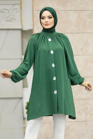 Green Islamic Clothing Tunic 1117Y - 2