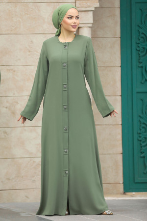Green Islamic Clothing Turkish Abaya 20038Y - 1