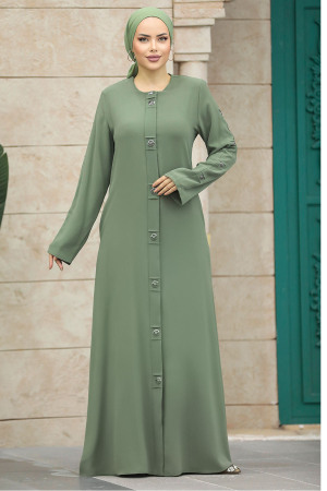 Green Islamic Clothing Turkish Abaya 20038Y - 2