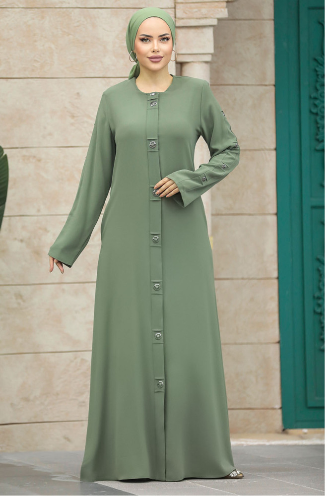 Green Islamic Clothing Turkish Abaya 20038Y - 2