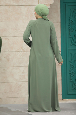 Green Islamic Clothing Turkish Abaya 20038Y - 5