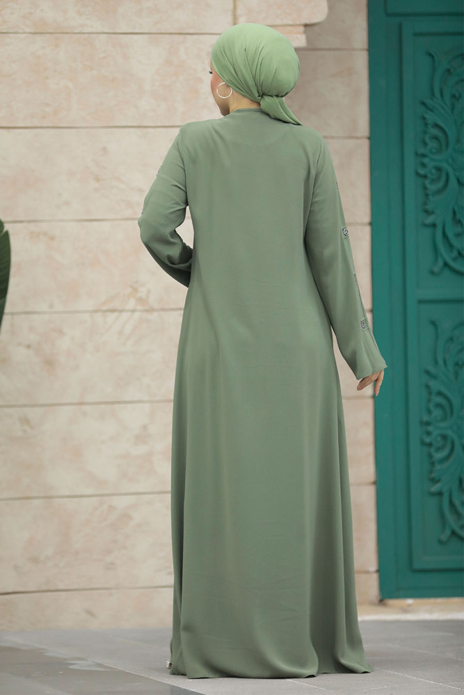 Green Islamic Clothing Turkish Abaya 20038Y - 5