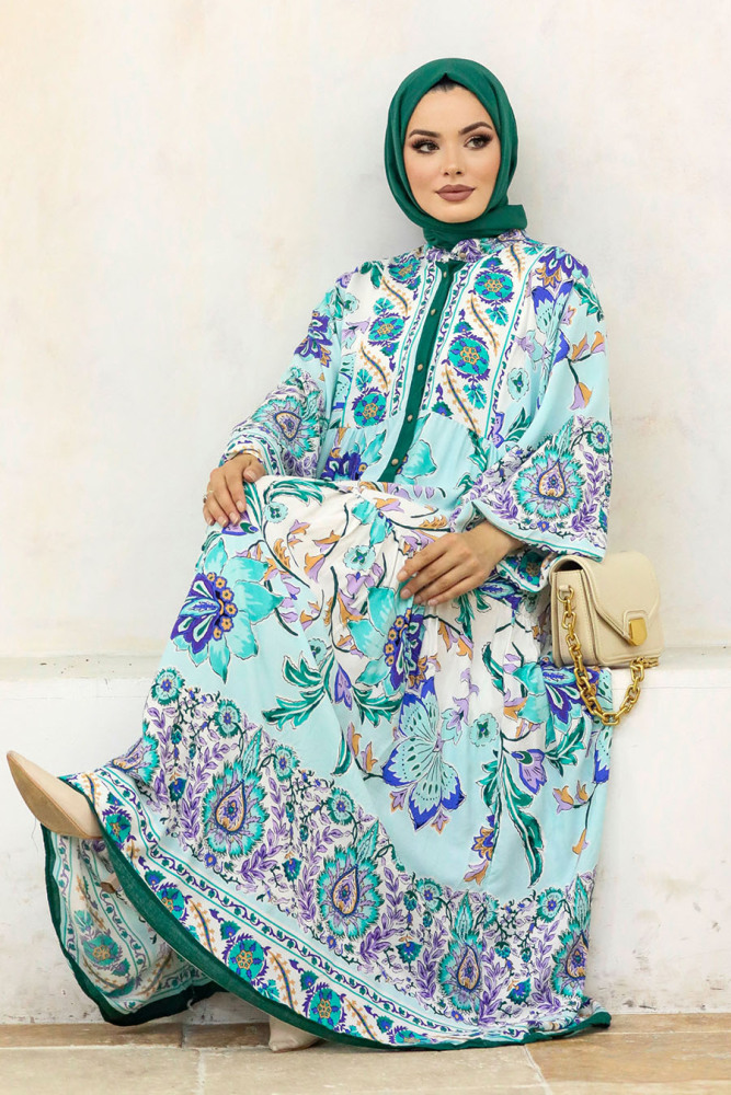 Green Long Dress for Muslim Ladies 50621Y - 1