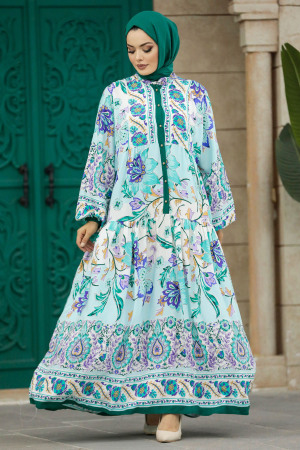 Green Long Dress for Muslim Ladies 50621Y - 3