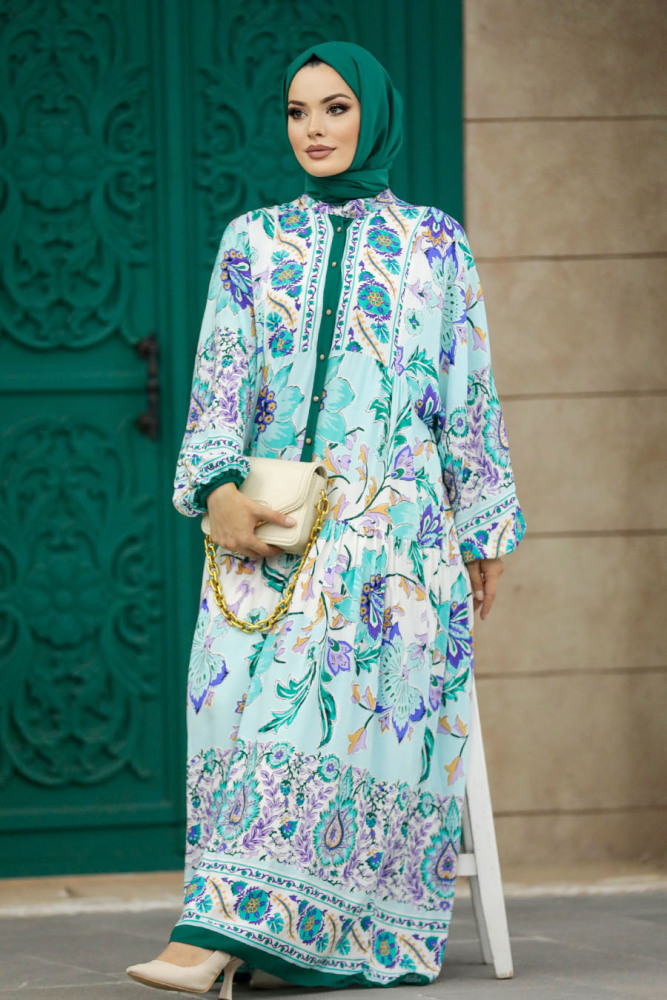 Green Long Dress for Muslim Ladies 50621Y - 5