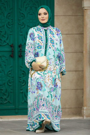 Green Long Dress for Muslim Ladies 50621Y - 8