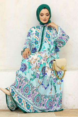 Green Long Dress for Muslim Ladies 50621Y - 2