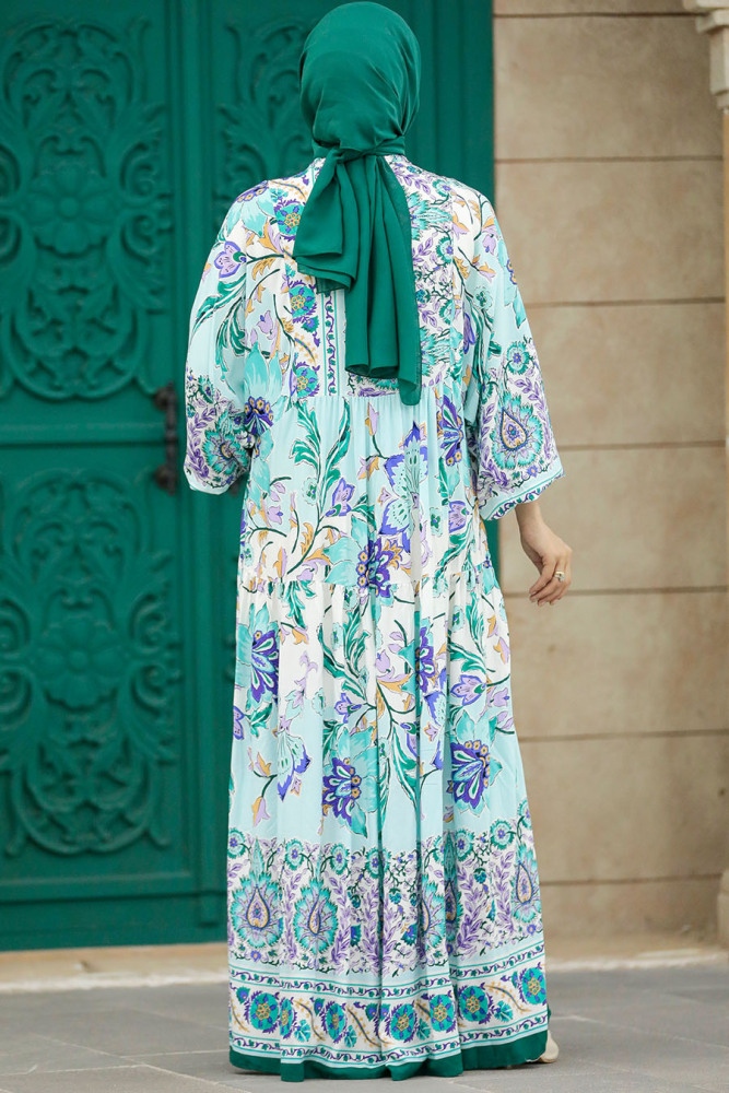 Green Long Dress for Muslim Ladies 50621Y - 9