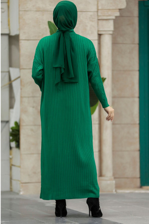 Green Long Muslim Knitwear Dress 33671Y - 4