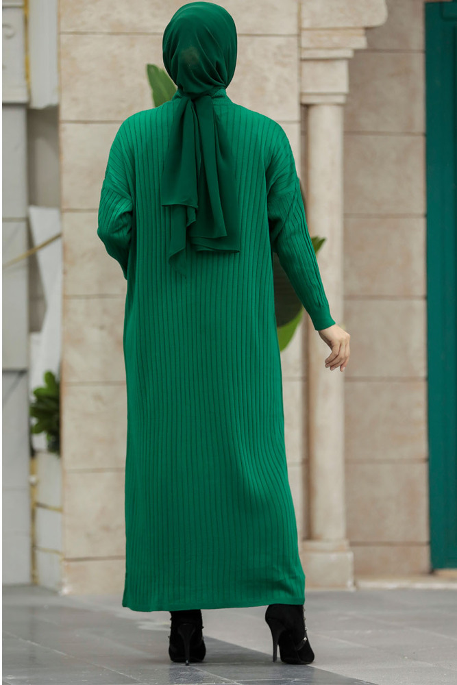 Green Long Muslim Knitwear Dress 33671Y - 4