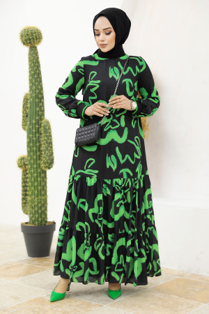 Neva Style - Green Long Sleeve Dress 12437Y - Thumbnail