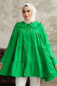 Neva Style - Green Long Sleeve Tunic 11281Y - Thumbnail