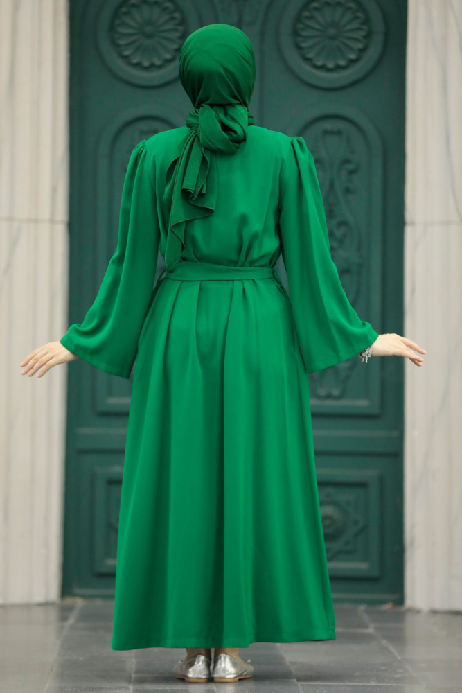 Green Long Sleeve Turkısh Abaya 8980Y - 3