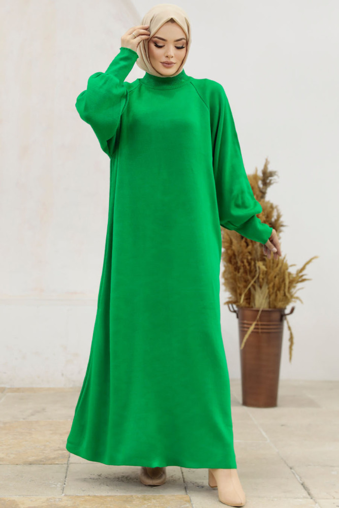 Neva Style - Green Muslim Knitwear Dress 4858Y - 2