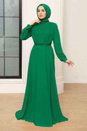 Neva Style - Green Turkish Hijab Evening Gown 3371Y - 1