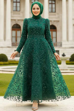 Neva Style - Green Turkish Hijab Wedding Dress 22510Y - 1