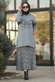 Neva Style - Grey Dual Suit Dress 1248GR - Thumbnail